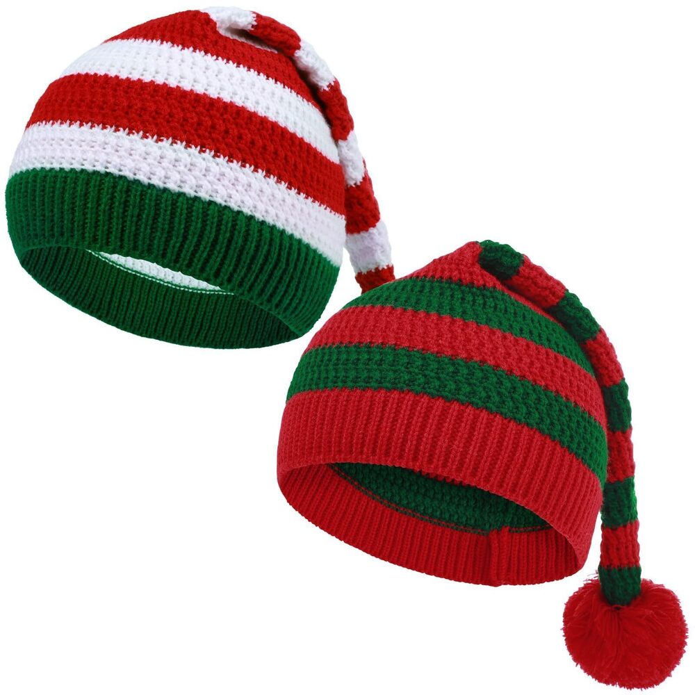 7059 2PCS Christmas Knitted Hats Crochet Beanie Santa Hats Elf Hats Xmas